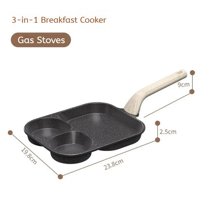 Non-Stick 4-In-1 Breakfast Pan for Frying Eggs, Hamburgers & Scrambled Eggs - Multi-Functional, Fast Heating, Durable, Easy Clean, Space-Saving, Eco-Friendly, with Silicone Strips & Tempered Glass Lid Cookware