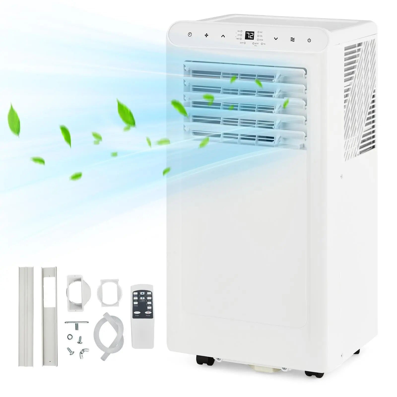 Garvee 14K/10K/8K BTU Portable Air Conditioner - 4-in-1 Cooling Unit with Dehumidifier, Fan, LED/LCD Display, Remote Control, 24-Hour Timer, 4-Way Swing, 360° Wheels, and Window Kit for Home and Office Use