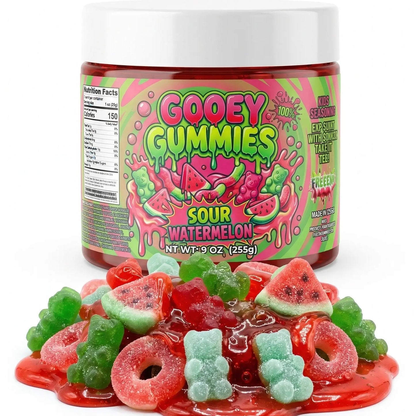 Gooey Gummies Sour Sticky Texture Ultimate Mix Gummies in Sour Oozie Liquid Sour Blue Raspberry Raz Wet Candy Snack Multiple Size & Flavors