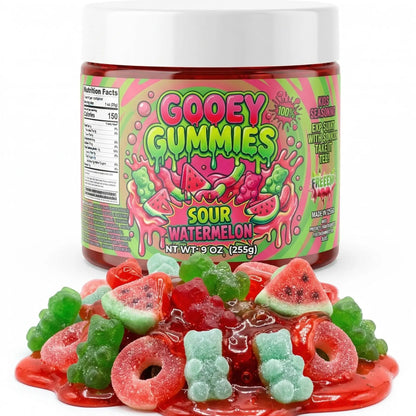 Gooey Gummies Sour Sticky Texture Ultimate Mix Gummies in Sour Oozie Liquid Sour Blue Raspberry Raz Wet Candy Snack Multiple Size & Flavors
