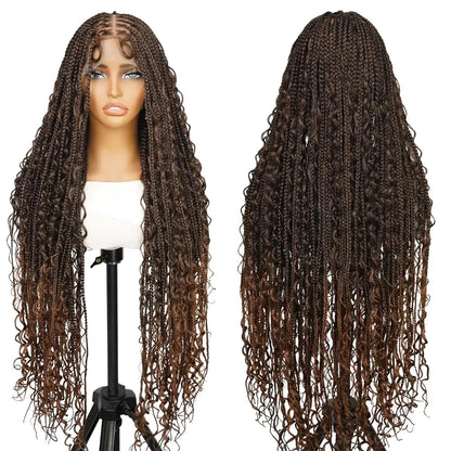 #T274/614 36 Inches Full Lace Premium Synthetic Fiber Bohemian Box Braided Wigs Knotless Supernova Hair Ash Blonde Wig DM to Pre-Cut Lace #Summervibes #Dealsforyoudays
