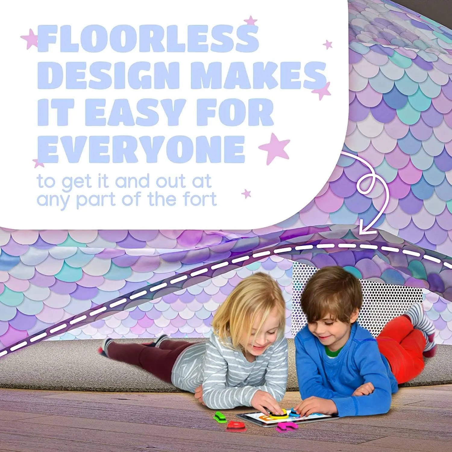 SKYWIN Air Tent Fort Large Playhouse for Kids - Inflatable Fort Sets up Away in Seconds (Fan NOT Included) Kids Play Tent Toys Baby