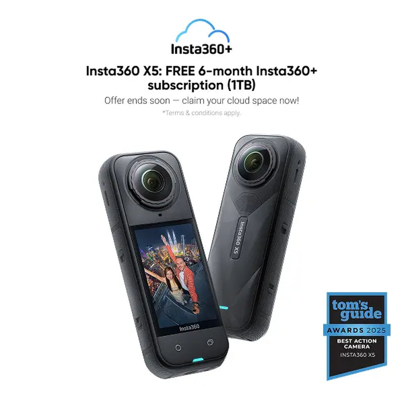 Insta360 X5 - Waterproof 8K 360° Action Camera, Leading Low Light, Invisible Selfie Stick Effect, Rugged and Replaceable Lens, 3-Hour Battery, Built-In Wind Guard, Stabilization, Triple AI Chip Design