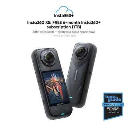 Insta360 X5 - Waterproof 8K 360° Action Camera, Leading Low Light, Invisible Selfie Stick Effect, Rugged and Replaceable Lens, 3-Hour Battery, Built-In Wind Guard, Stabilization, Triple AI Chip Design