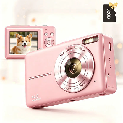 2026 Portable Mini Digital Camera - FHD Point-And-Shoot, 16X Digital Zoom, Anti-Shake, Self-Timer, USB Rechargeable, 32GB SD Card, Wrist Strap, Chip-Equipped Gadgets for Purse, Teen Boy Girl Gift, Cool Stuff for Daily Photography #Summervibes