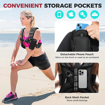 【Summer Wins】Bagail Weighted Vest, 5Lbs/8Lbs/10Lbs/12Lbs/15Lbs/20Lbs/25Lbs/30Lbs Weight Vest with Detachable Phone Pouch, Rucking Vest for Women, Men, Walking, Training, Running Summervibes