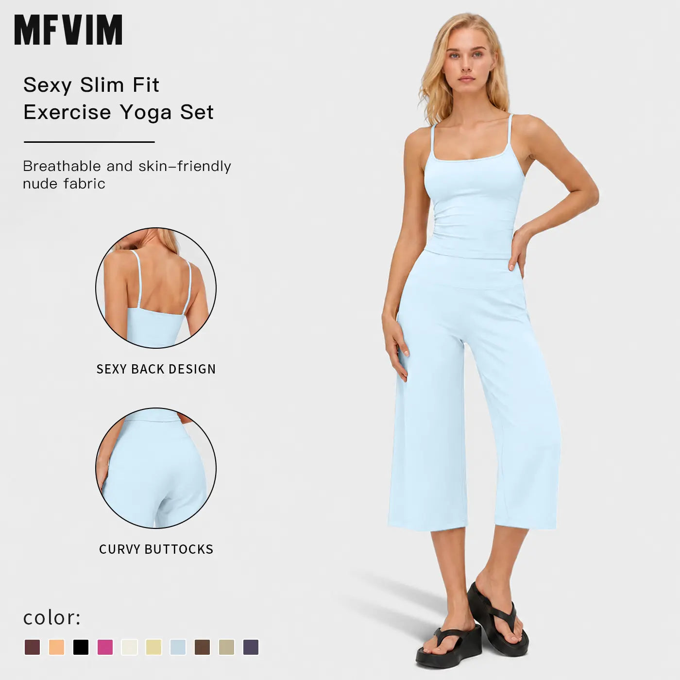 MFVIM Women'S 2-Piece Athleisure Fitness Clothes - Slimming Camisole Yoga Tank Top, High-Waisted Quick-Dry Slim-Fit Mid-Length Shorts, Multifunctional Casual Sports Wear Set for Gym, Outdoor Running,Summerwins
