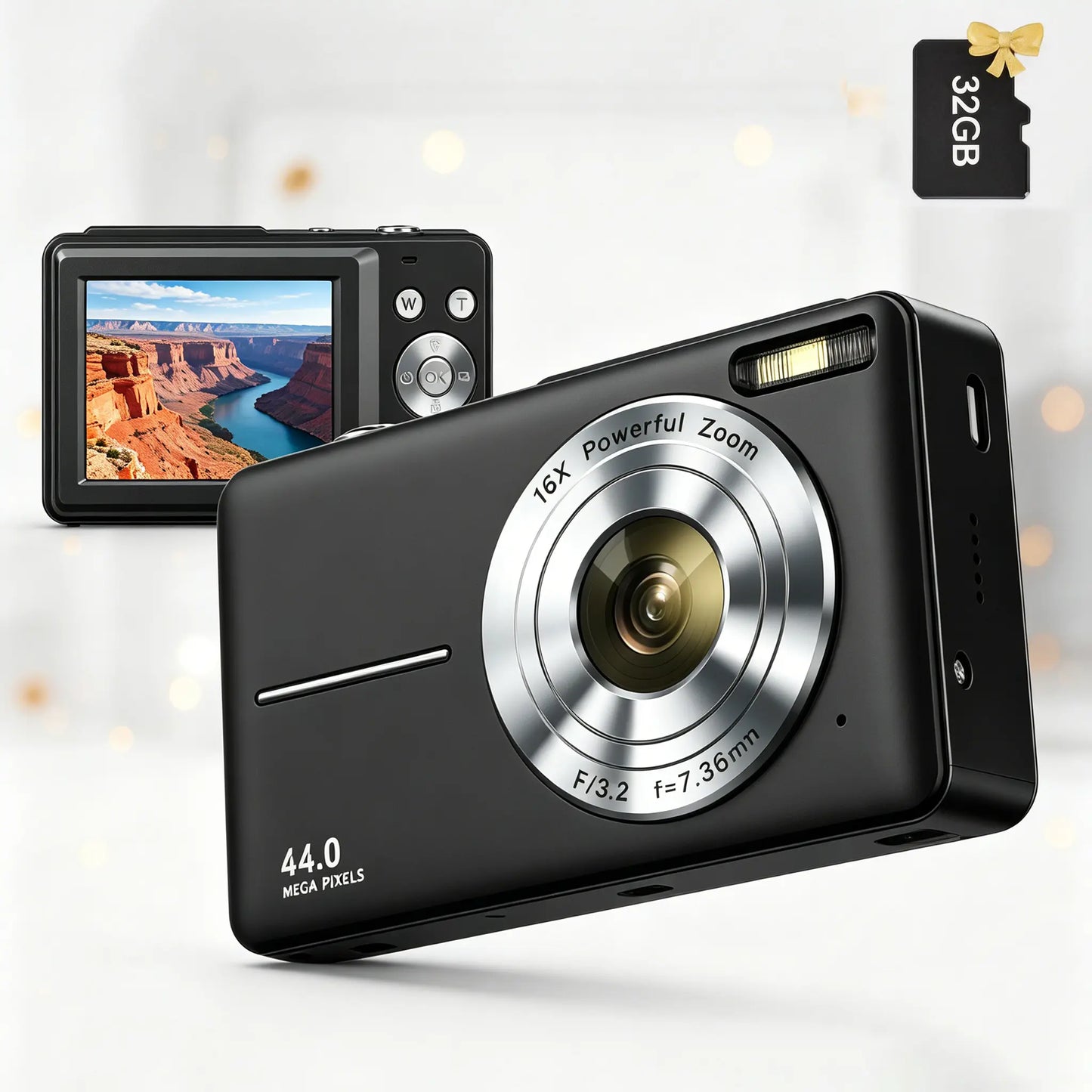2026 Portable Mini Digital Camera - FHD Point-And-Shoot, 16X Digital Zoom, Anti-Shake, Self-Timer, USB Rechargeable, 32GB SD Card, Wrist Strap, Chip-Equipped Gadgets for Purse, Teen Boy Girl Gift, Cool Stuff for Daily Photography #Summervibes