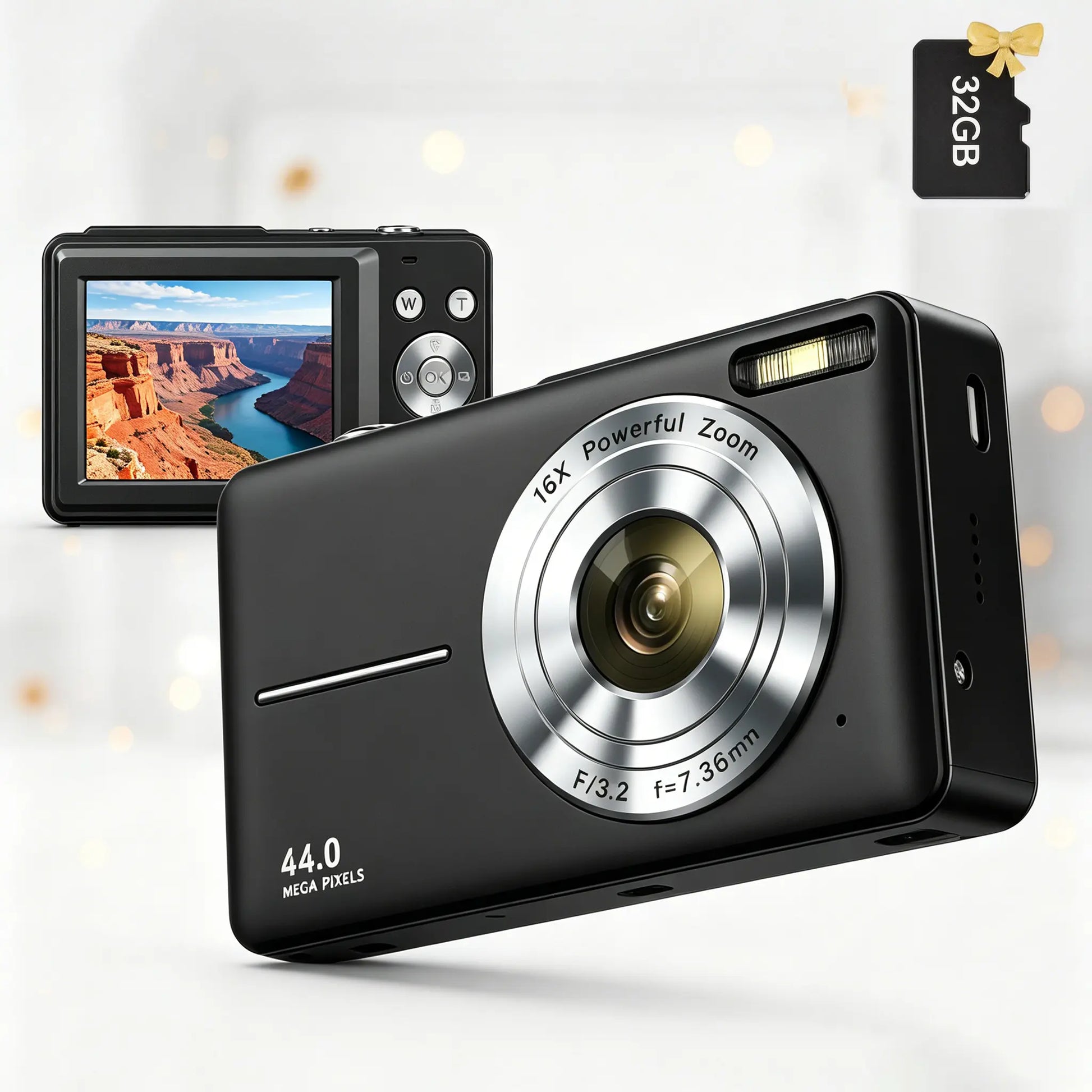 2026 Portable Mini Digital Camera - FHD Point-And-Shoot, 16X Digital Zoom, Anti-Shake, Self-Timer, USB Rechargeable, 32GB SD Card, Wrist Strap, Chip-Equipped Gadgets for Purse, Teen Boy Girl Gift, Cool Stuff for Daily Photography #Summervibes
