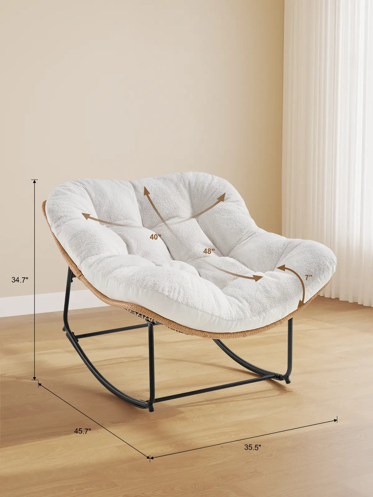 【Double-Side Fabric】Onbrill Oversized Indoor Outdoor Rocking Chairs, Comfy Papasan Rocking Chair with Padded Cushion, Rattan Wicker Lounge Chair, Modern Reading Accent Chair for Balcony Garden, Livingroom Furniture,Christmas Gift【Summerfinds】