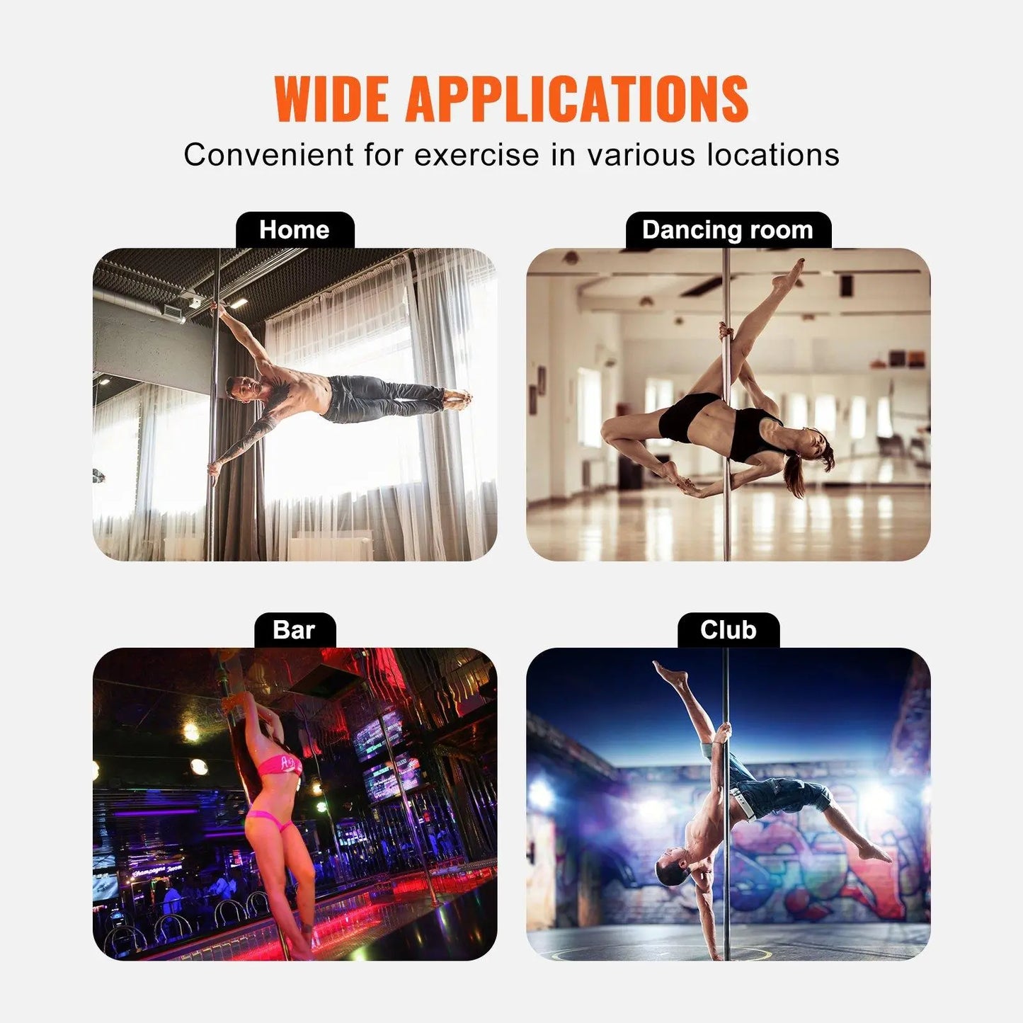 【Summerfinds】Vevor Professional Dancing Pole, , Spinning Static Dancing Pole Kit, Portable Removable Pole, 45Mm Heavy-Duty Stainless Steel Pole, Height Adjustable Fitness Pole, for Exercise Home Club Gym, Silver