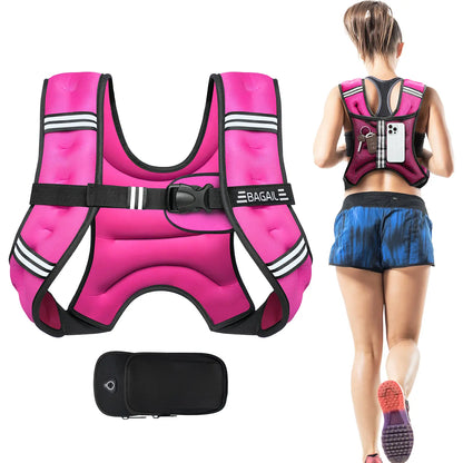 【Summer Wins】Bagail Weighted Vest, 5Lbs/8Lbs/10Lbs/12Lbs/15Lbs/20Lbs/25Lbs/30Lbs Weight Vest with Detachable Phone Pouch, Rucking Vest for Women, Men, Walking, Training, Running Summervibes