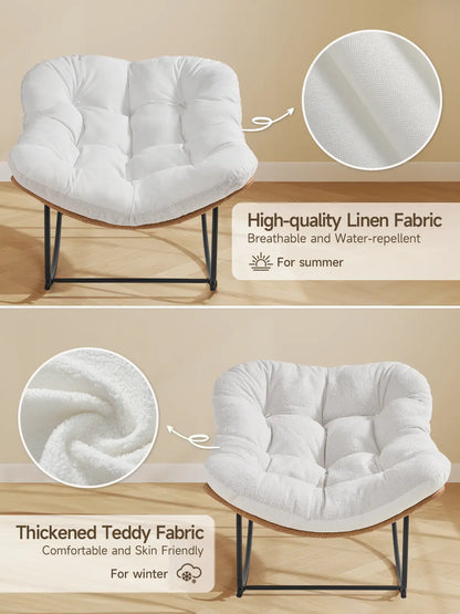 【Double-Side Fabric】Onbrill Oversized Indoor Outdoor Rocking Chairs, Comfy Papasan Rocking Chair with Padded Cushion, Rattan Wicker Lounge Chair, Modern Reading Accent Chair for Balcony Garden, Livingroom Furniture,Christmas Gift【Summerfinds】