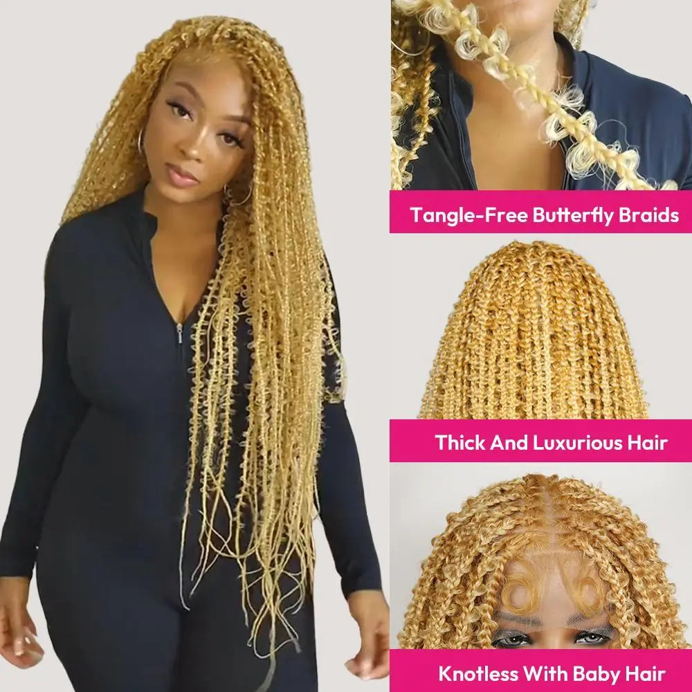 #T274/614 36 Inches Full Lace Premium Synthetic Fiber Bohemian Box Braided Wigs Knotless Supernova Hair Ash Blonde Wig DM to Pre-Cut Lace #Summervibes #Dealsforyoudays