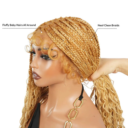 #T274/614 36 Inches Full Lace Premium Synthetic Fiber Bohemian Box Braided Wigs Knotless Supernova Hair Ash Blonde Wig DM to Pre-Cut Lace #Summervibes #Dealsforyoudays