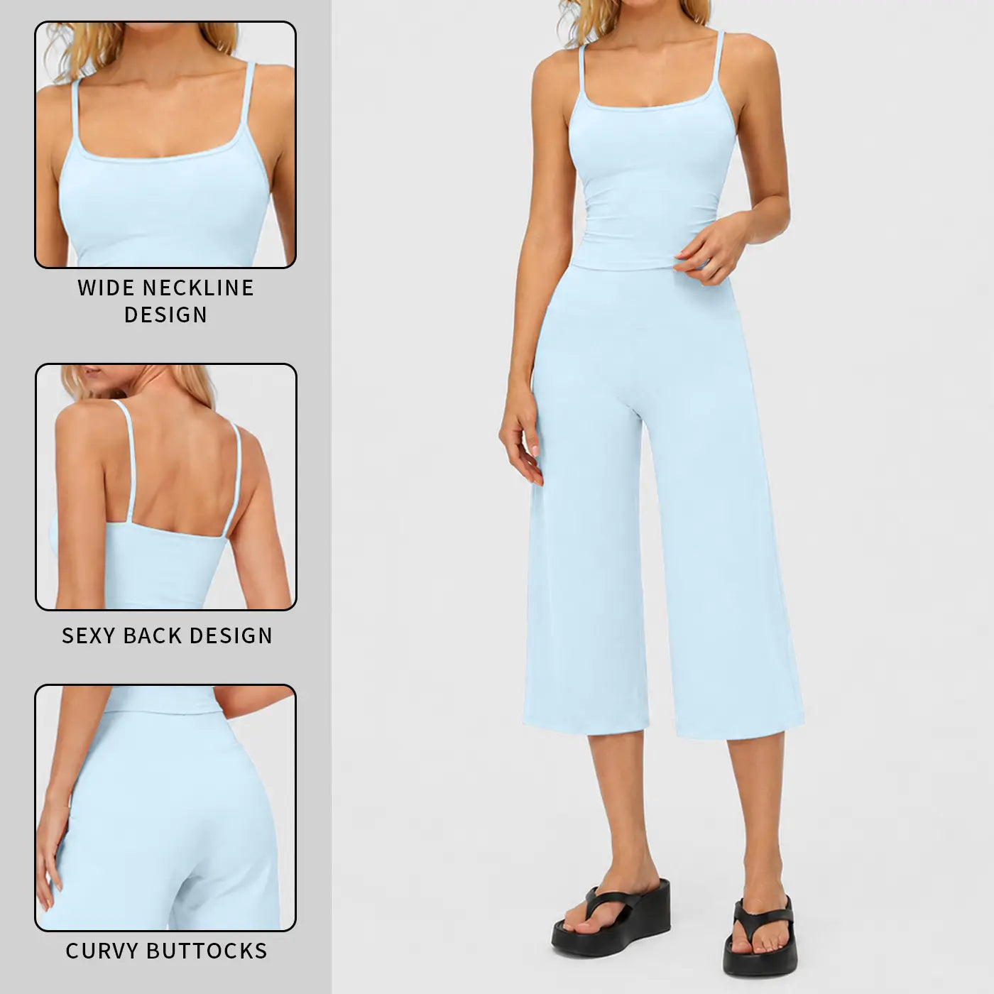 MFVIM Women'S 2-Piece Athleisure Fitness Clothes - Slimming Camisole Yoga Tank Top, High-Waisted Quick-Dry Slim-Fit Mid-Length Shorts, Multifunctional Casual Sports Wear Set for Gym, Outdoor Running,Summerwins