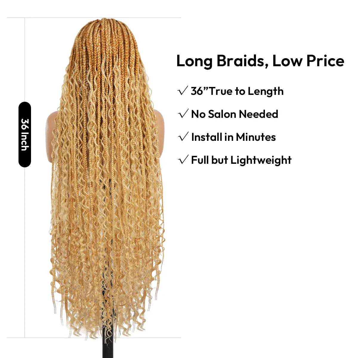 #T274/614 36 Inches Full Lace Premium Synthetic Fiber Bohemian Box Braided Wigs Knotless Supernova Hair Ash Blonde Wig DM to Pre-Cut Lace #Summervibes #Dealsforyoudays