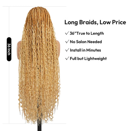#T274/614 36 Inches Full Lace Premium Synthetic Fiber Bohemian Box Braided Wigs Knotless Supernova Hair Ash Blonde Wig DM to Pre-Cut Lace #Summervibes #Dealsforyoudays