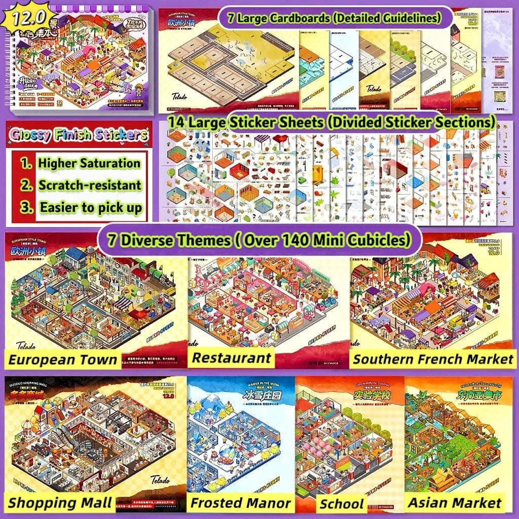 [Telado 1.0-13.0 Sticker Scene Books List] Most Loved 3D Sticker Scene Books, DIY Decorative Stickers for Crafting, Puzzle Stickers, Cute Cartoon Stickers, Creative Stickers for Scrapbooking, Journal Making, Toys & Hobbies