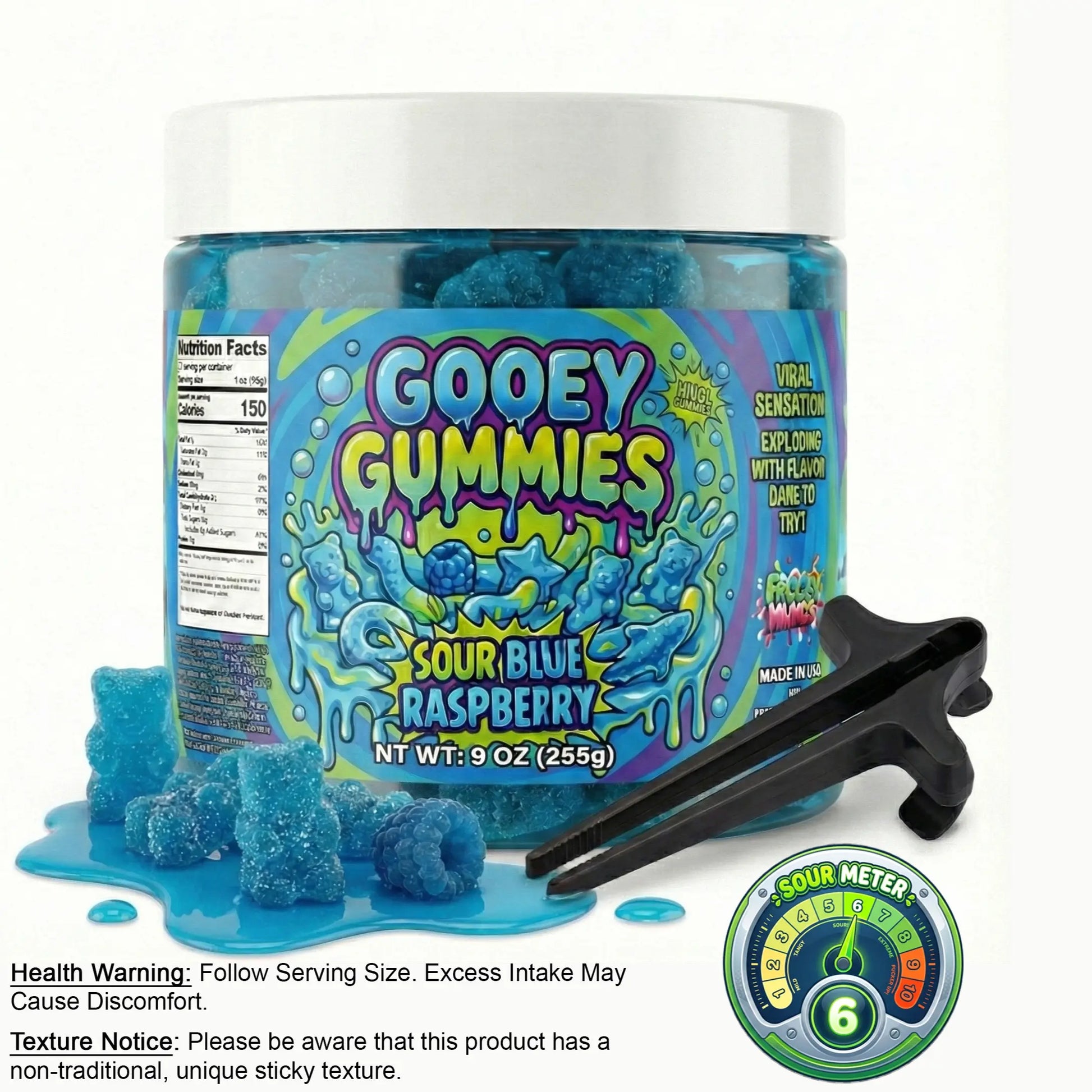 Gooey Gummies Sour Sticky Texture Ultimate Mix Gummies in Sour Oozie Liquid Sour Blue Raspberry Raz Wet Candy Snack Multiple Size & Flavors