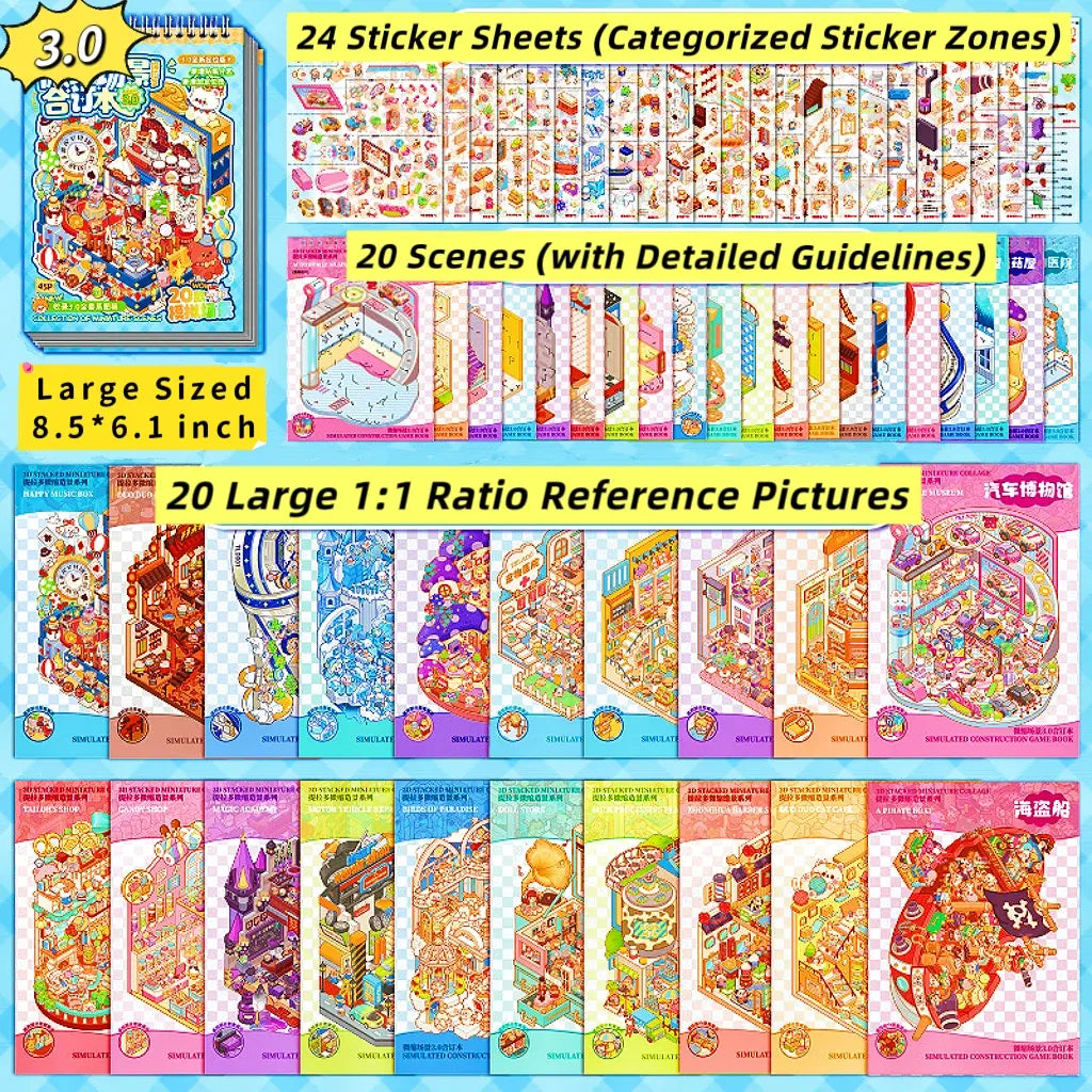 [Telado 1.0-13.0 Sticker Scene Books List] Most Loved 3D Sticker Scene Books, DIY Decorative Stickers for Crafting, Puzzle Stickers, Cute Cartoon Stickers, Creative Stickers for Scrapbooking, Journal Making, Toys & Hobbies
